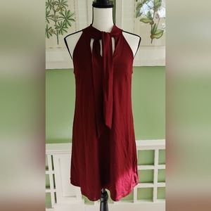 Susana Monaco Maroon V-Neck Collared Cotton Mini Dress
